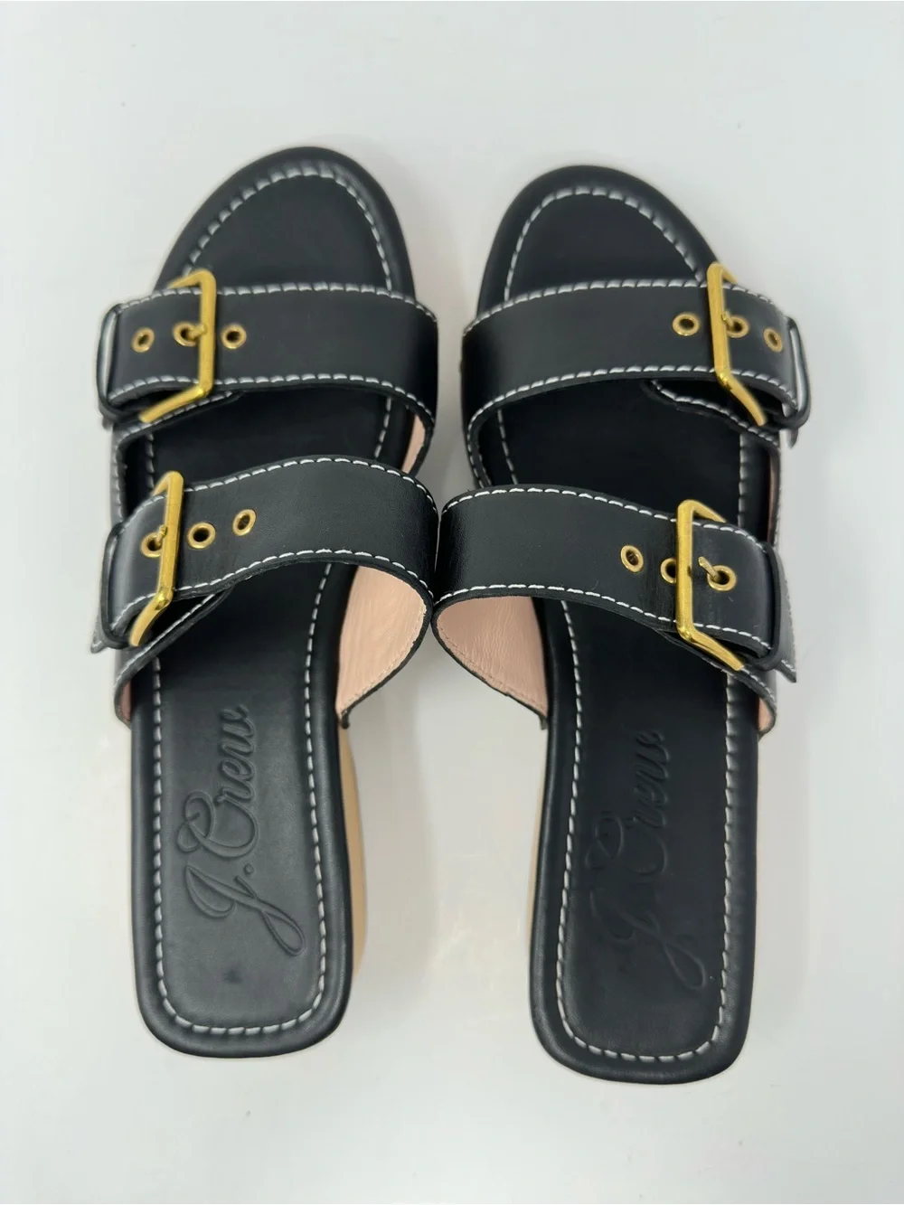 J. Crew Women's Leather Double Buckle-Strap Sandals Size 9 Clog Wood Platform
